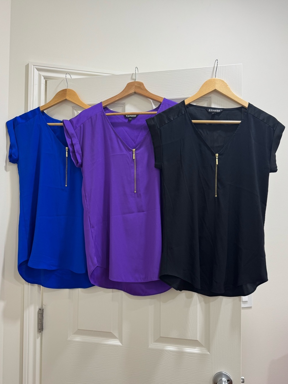 Express women’s zipper front satin tops